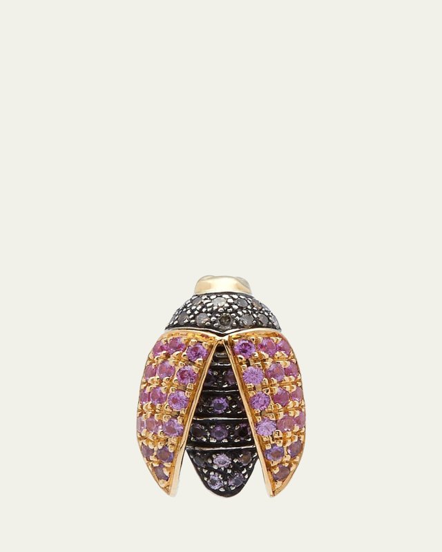 18K Yellow Gold Mini Scarab Fly Stud Earring with Pink Sapphire and Amethyst
